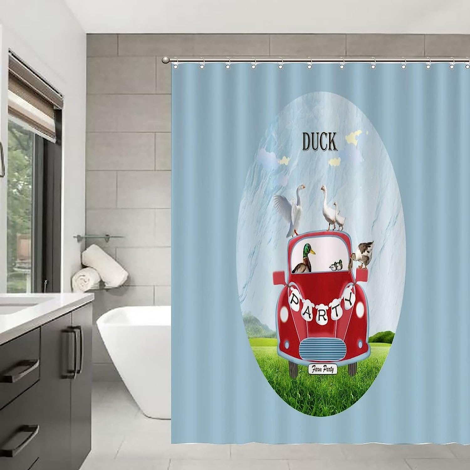 Farm Holiday Duck Waterproof Fabric Shower Curtain for a Rustic Bathroom Ambiance