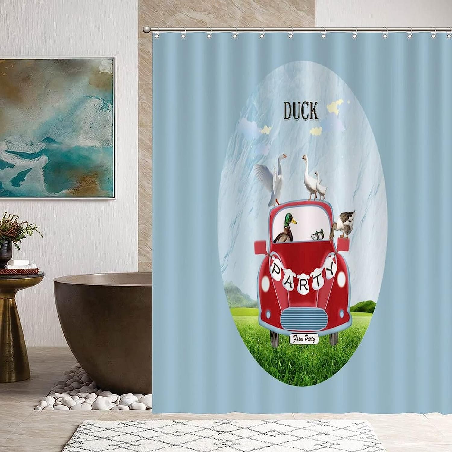 Farm Holiday Duck Waterproof Fabric Shower Curtain for a Rustic Bathroom Ambiance