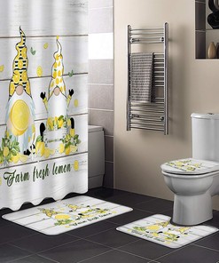 Farm Lemon Summer Fruit and Gnomes Travel Shower Curtain