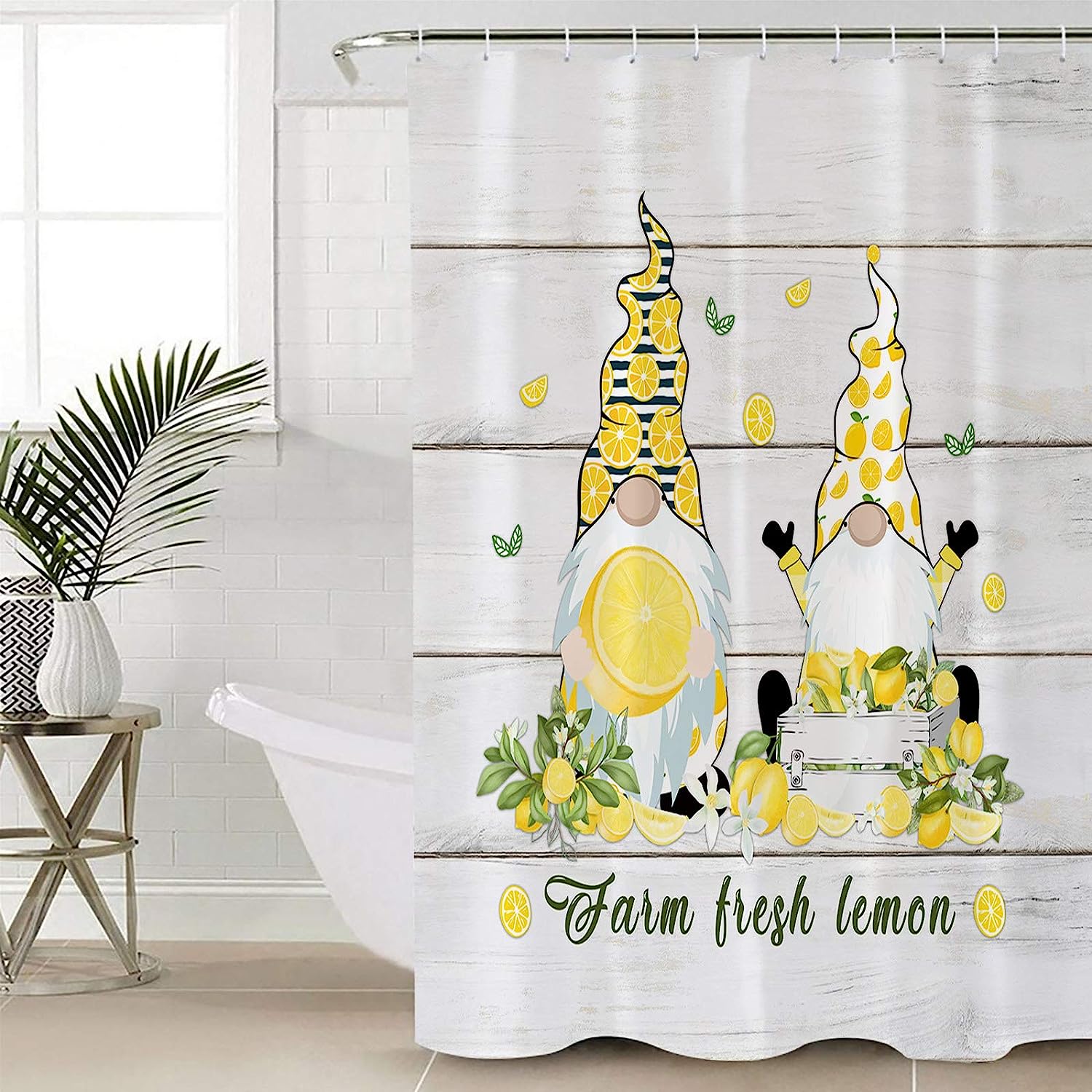 Farm Lemon Summer Fruit and Gnomes Travel Shower Curtain
