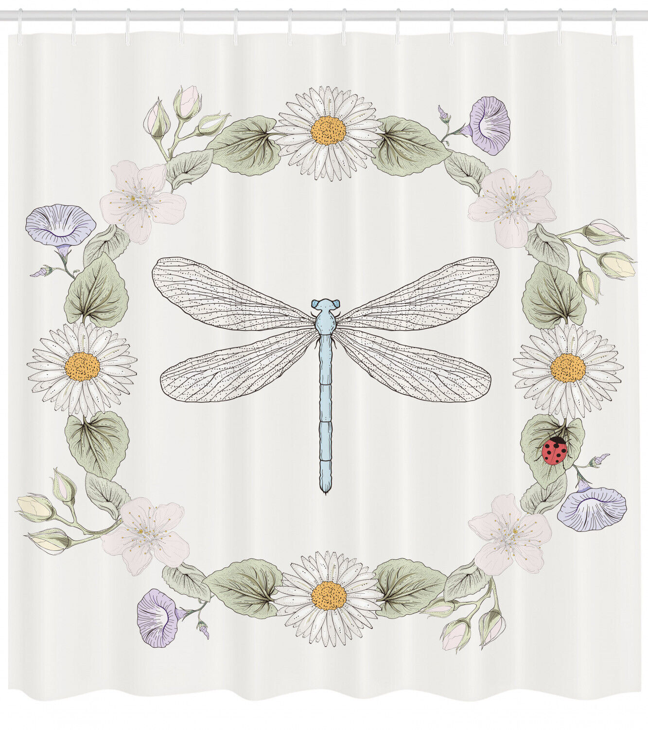 Farm Life Theme Dragonfly Print Shower Curtain for Bathroom - Vintage Bath Curtain with Retro Design