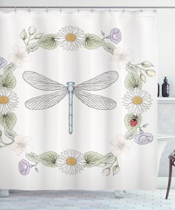 Farm Life Theme Dragonfly Print Shower Curtain for Bathroom - Vintage Bath Curtain with Retro Design