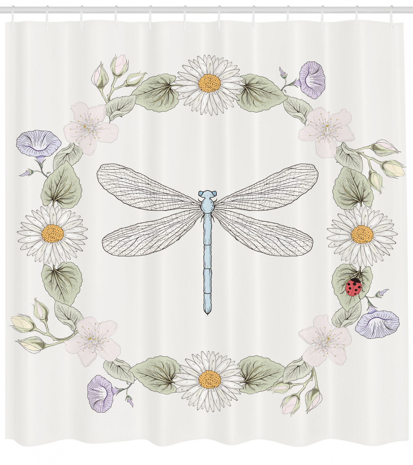 Farm Life Theme Dragonfly Print Shower Curtain for Bathroom - Vintage Bath Curtain with Retro Design