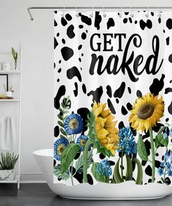 Farm Sunflower And Cow Print Shower Curtain For Rustic Bathroom Decor