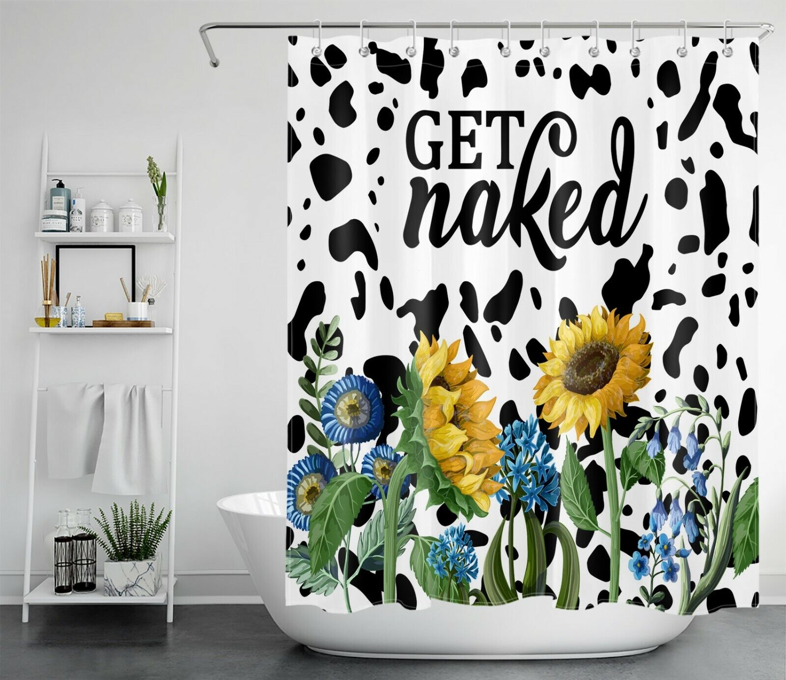 Farm Sunflower And Cow Print Shower Curtain For Rustic Bathroom Decor