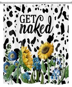 Farm Sunflower And Cow Print Shower Curtain For Rustic Bathroom Decor