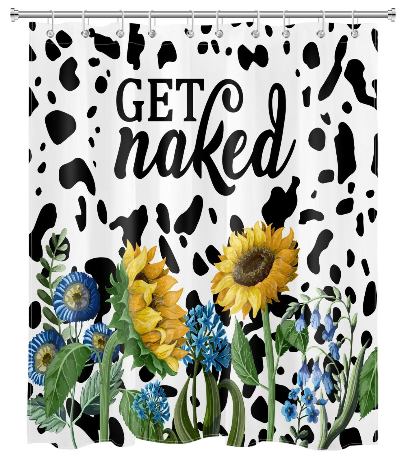 Farm Sunflower And Cow Print Shower Curtain For Rustic Bathroom Decor