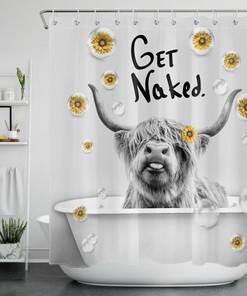 Farm Sunflower Bubbles Highland Cow Shower Curtain Funny Bathroom Bathtub