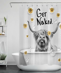 Farm Sunflower Bubbles Highland Cow Shower Curtain Funny Bathroom Bathtub