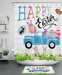 Farm Truck Delivering Easter Eggs With Unique Shower Curtains Design Bunny And Egg Shower Curtain
