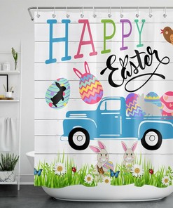 Farm Truck Delivering Easter Eggs With Unique Shower Curtains Design Bunny And Egg Shower Curtain