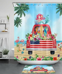 Farm Truck Flower Shower Curtain, Beachy And Fun Bathroom Decor