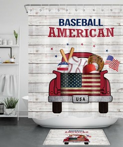 Farm Truck Shower Curtain - Retro American Baseball Bathroom Accessory