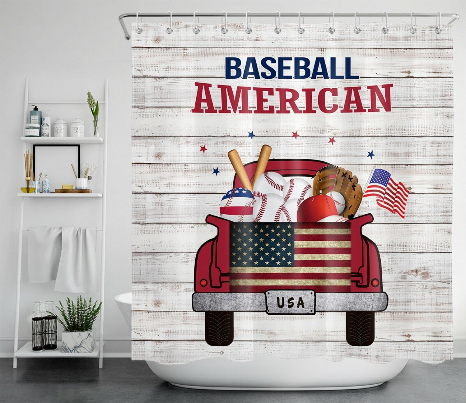 Farm Truck Shower Curtain - Retro American Baseball Bathroom Accessory - Image 2