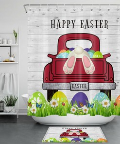 Farm Truck and Cute Bunny Eggs Easter Shower Curtain for Bathroom 