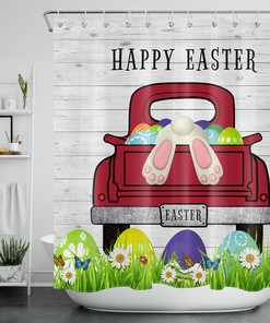 Farm Truck and Cute Bunny Eggs Easter Shower Curtain for Bathroom