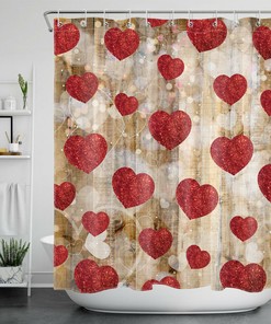 Farm Wood Planks Red Hearts Rustic Shower Curtain for Valentine's Day
