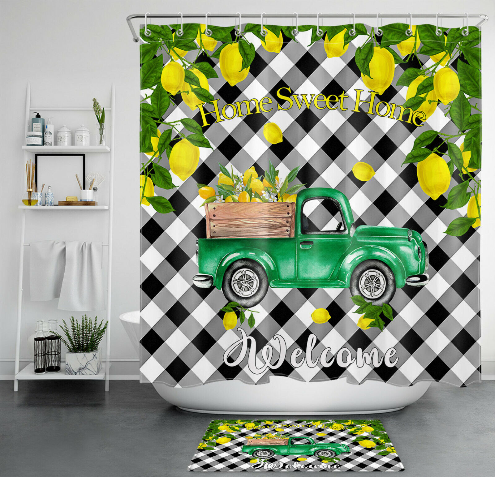 Farmers Market Fresh Lemons Modern Farmhouse Shower Curtain Bathroom Decor