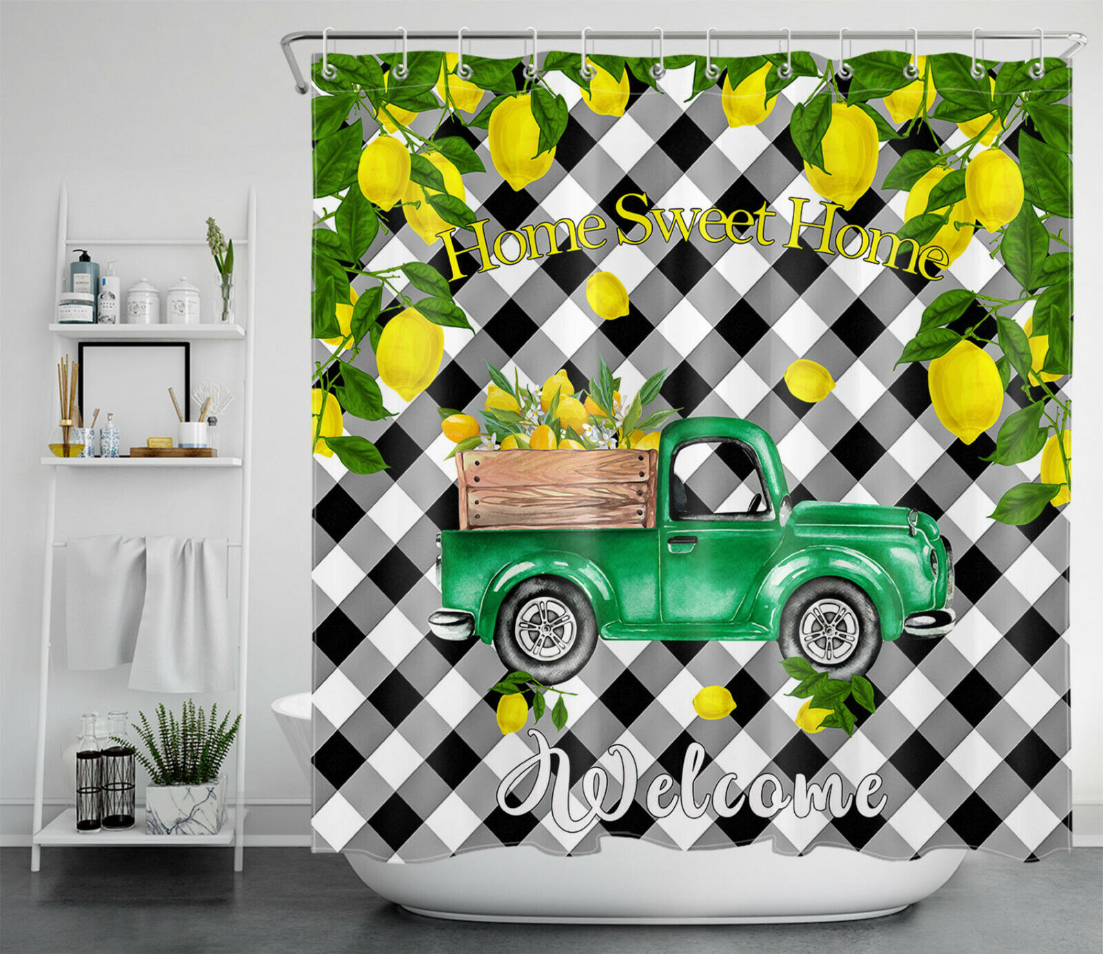Farmers Market Fresh Lemons Modern Farmhouse Shower Curtain Bathroom Decor