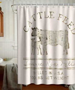 Farmhouse Abstract Animal Cattle Feed Cow Rustic Theme Fabric Shower Curtain Bathroom Decors