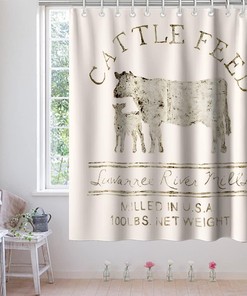 Farmhouse Abstract Animal Cattle Feed Cow Rustic Theme Fabric Shower Curtain Bathroom Decors