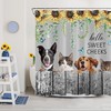 Farmhouse Animal Shower Curtain with Funny Dog and Cat on Sunflower and Leaf Fence