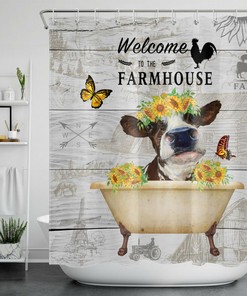 Farmhouse Animals Cow Sunflower Cock Butterfly Shower Curtain With A Charming And Rustic Design For Your Bathroom Decor