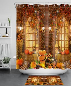 Farmhouse Barn Pumpkin Thanksgiving Fall Shower Curtain Bathroom Accessories