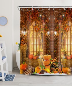 Farmhouse Barn Pumpkin Thanksgiving Fall Shower Curtain Bathroom Accessories