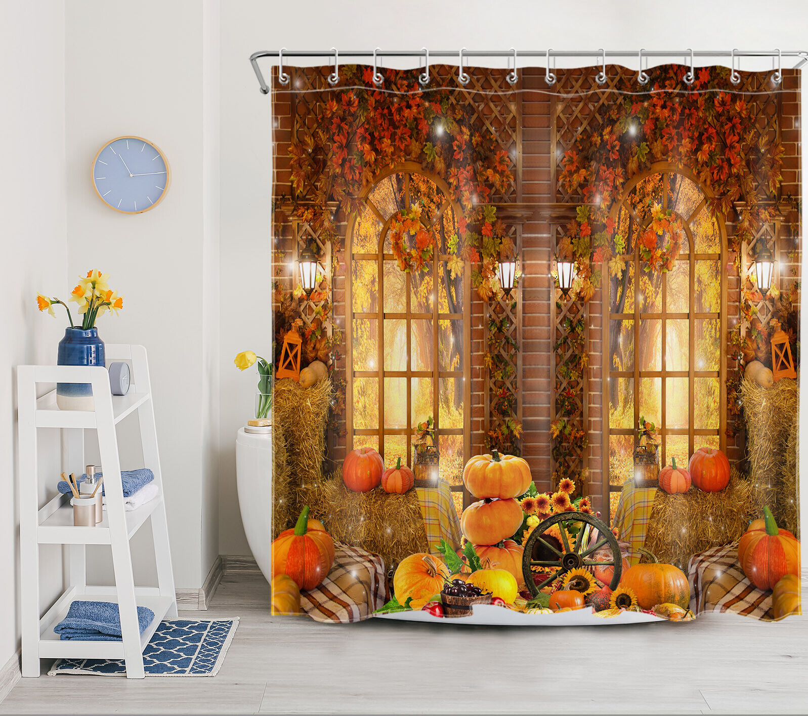 Farmhouse Barn Pumpkin Thanksgiving Fall Shower Curtain Bathroom Accessories