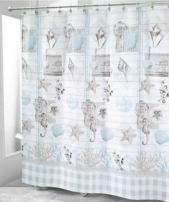 Farmhouse Beach Shower Curtain - Shell Fabric Shower Curtain