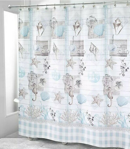 Farmhouse Beach Shower Curtain - Shell Fabric Shower Curtain