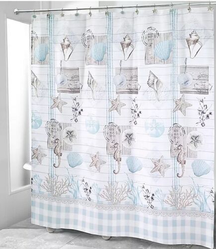 Farmhouse Beach Shower Curtain - Shell Fabric Shower Curtain - Image 2