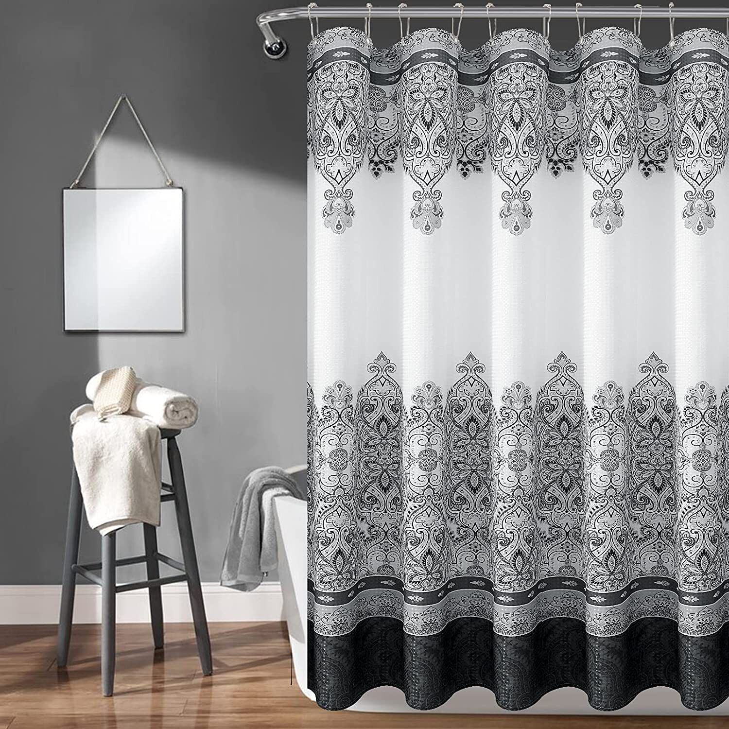 Farmhouse Boho Shower Curtain - Black And White Moroccan Bathroom Decor