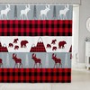 Farmhouse Buffalo Check Moose Print Shower Curtain for Bathroom