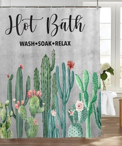 Farmhouse Cactus Shower Curtain Botanical Succulents Fabric Waterproof Country Plant Tropical Floral Curtains Bathroom