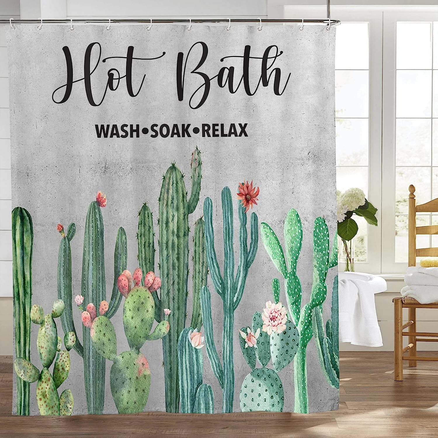 Farmhouse Cactus Shower Curtain Botanical Succulents Fabric Waterproof Country Plant Tropical Floral Curtains Bathroom