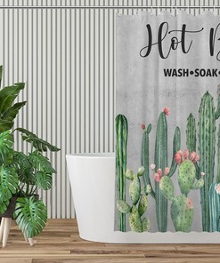 Farmhouse Cactus Shower Curtain Botanical Succulents Fabric Waterproof Country Plant Tropical Floral Curtains Bathroom