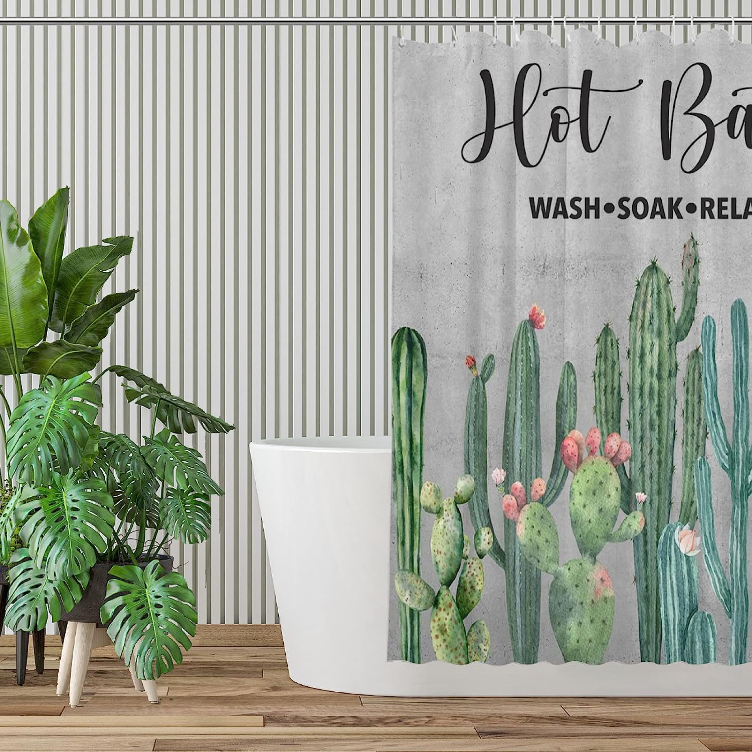 Farmhouse Cactus Shower Curtain Botanical Succulents Fabric Waterproof Country Plant Tropical Floral Curtains Bathroom