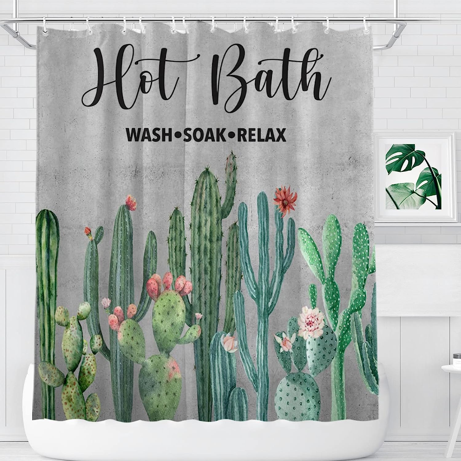Farmhouse Cactus Shower Curtain Botanical Succulents Fabric Waterproof Country Plant Tropical Floral Curtains Bathroom