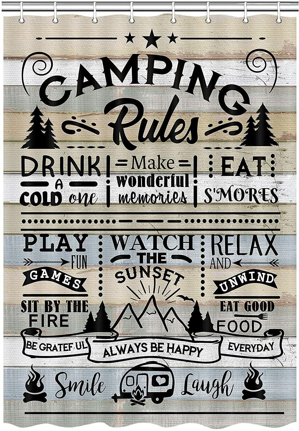 Farmhouse Camping Rules Quote Shower Curtain, Perfect For Any Camper Rv Bathroom