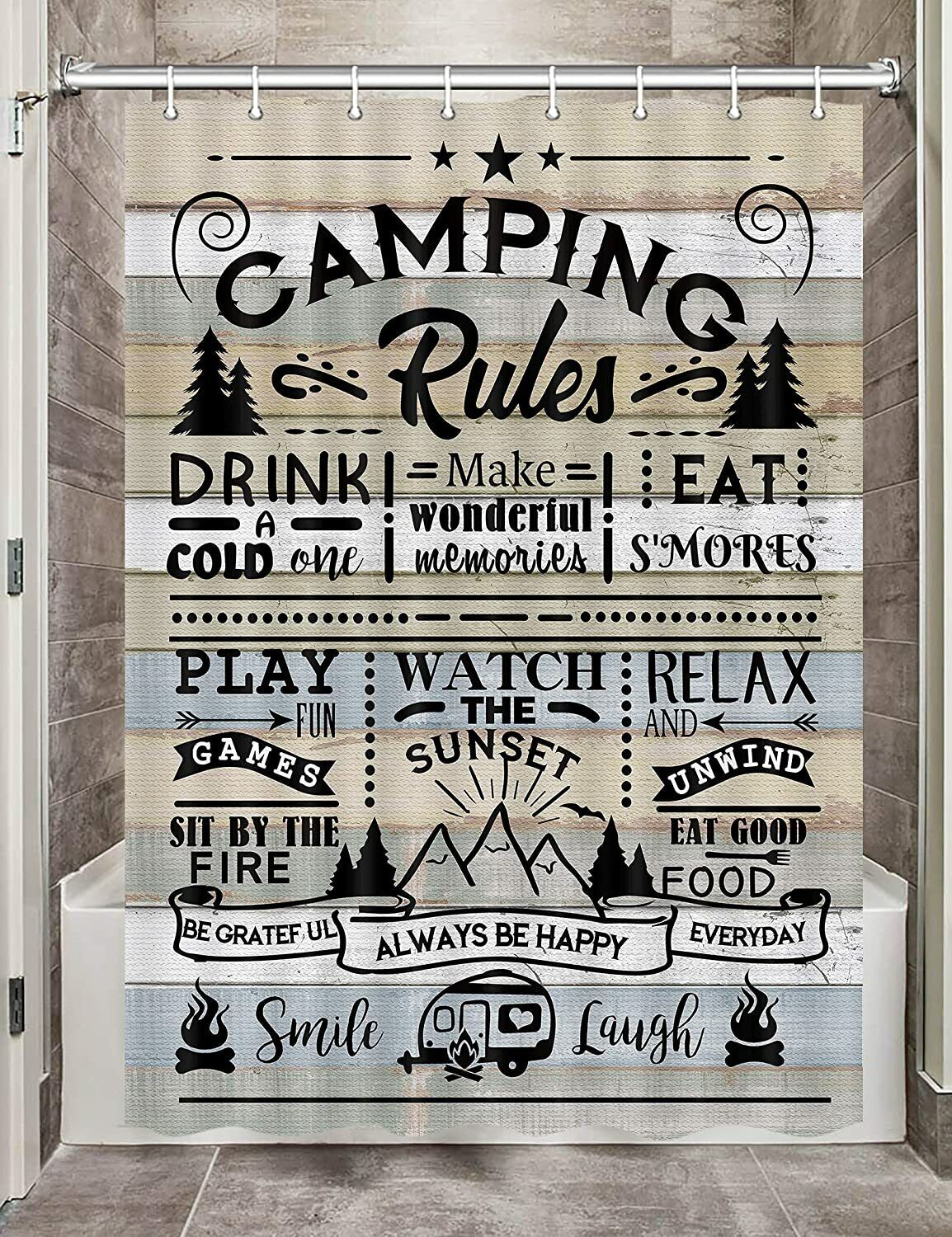 Farmhouse Camping Rules Quote Shower Curtain, Perfect For Any Camper Rv Bathroom - Image 2