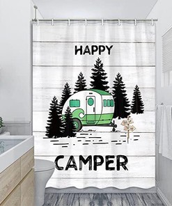Farmhouse Camping Shorter And Narrow Camper Rv Travel Trailers Shower Curtain, Ideal For Any Small Bathroom