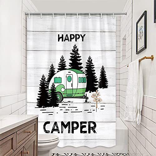 Farmhouse Camping Shorter And Narrow Camper Rv Travel Trailers Shower Curtain, Ideal For Any Small Bathroom - Image 2