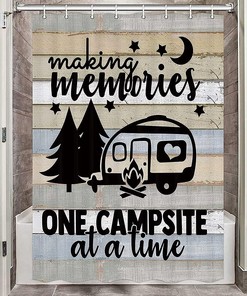 Farmhouse Camping Shower Curtain, Camper RV Trailer Bathroom Decor 