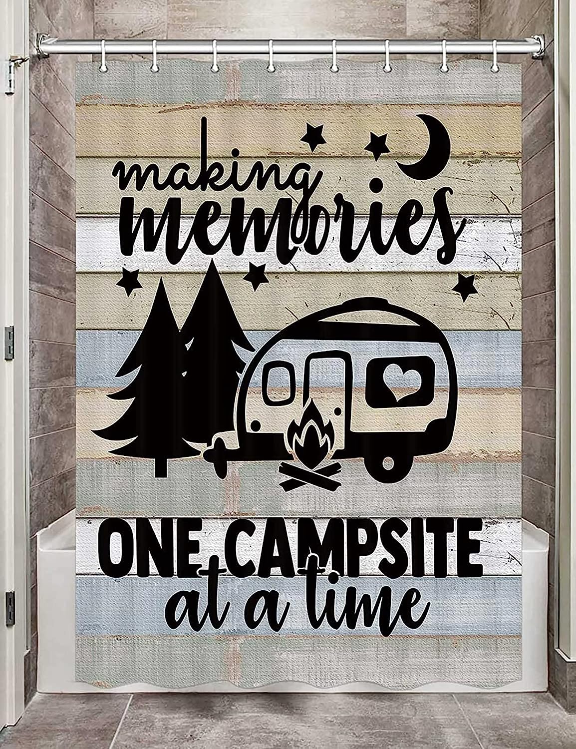Farmhouse Camping Shower Curtain, Camper RV Trailer Bathroom Decor