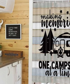 Farmhouse Camping Shower Curtain, Camper RV Trailer Bathroom Decor