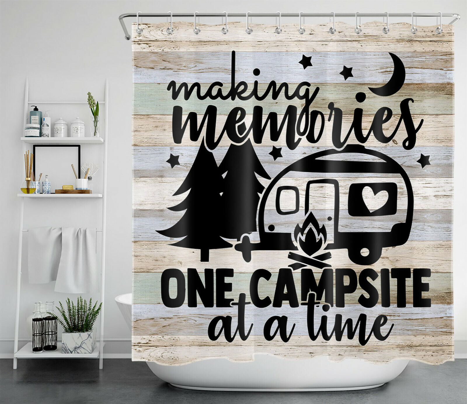 Farmhouse Camping Travel Trailer Bathroom Accessory With Camper Rv Shower Curtain Design - Image 2