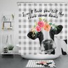 Farmhouse Chic Grey White Checkered Farm Cow Spring Flowers Shower Curtain