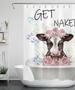Farmhouse Cow And Flower Wildlife Shower Curtain For Bathroom Decor 
